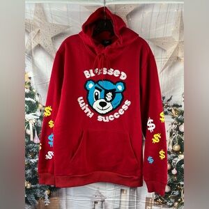Camp Size:L  Men Hoodie  “Bless w/Success “ Embroidered Sweatshirt Long Sleeve
